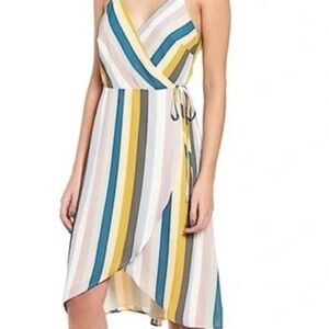 Leith Asymmetrical Striped Wrap Dress